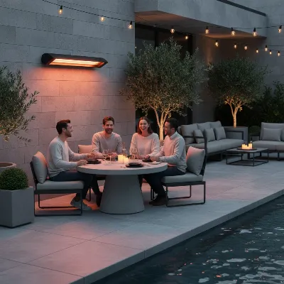 Dr Infrared Carbon Patio Heater providing warm, comfortable radiant heat on a modern outdoor patio.